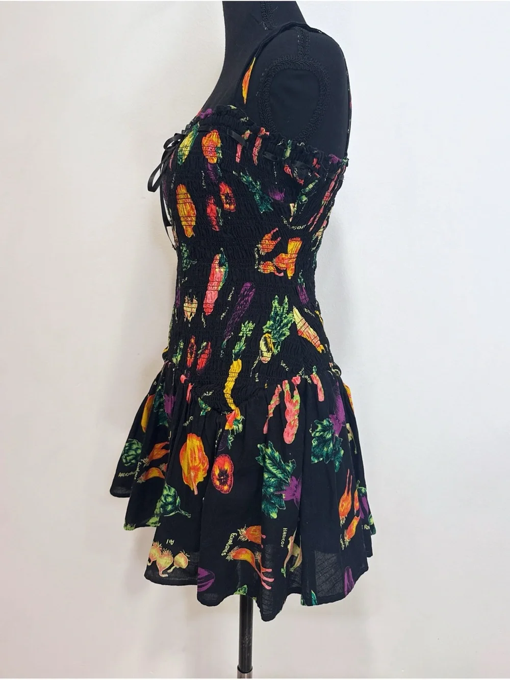 NWT UO Kimchi Blue Suzette Smocked Turnips Mini Dress Fruit Vegetable Print S - Picture 7 of 12